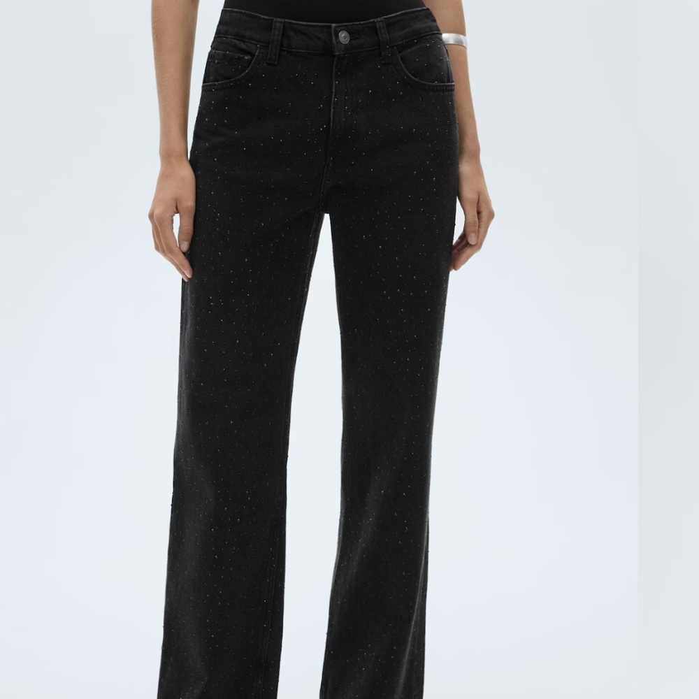 NWT black Mango Straight-fit jeans with rhinestone detail 32